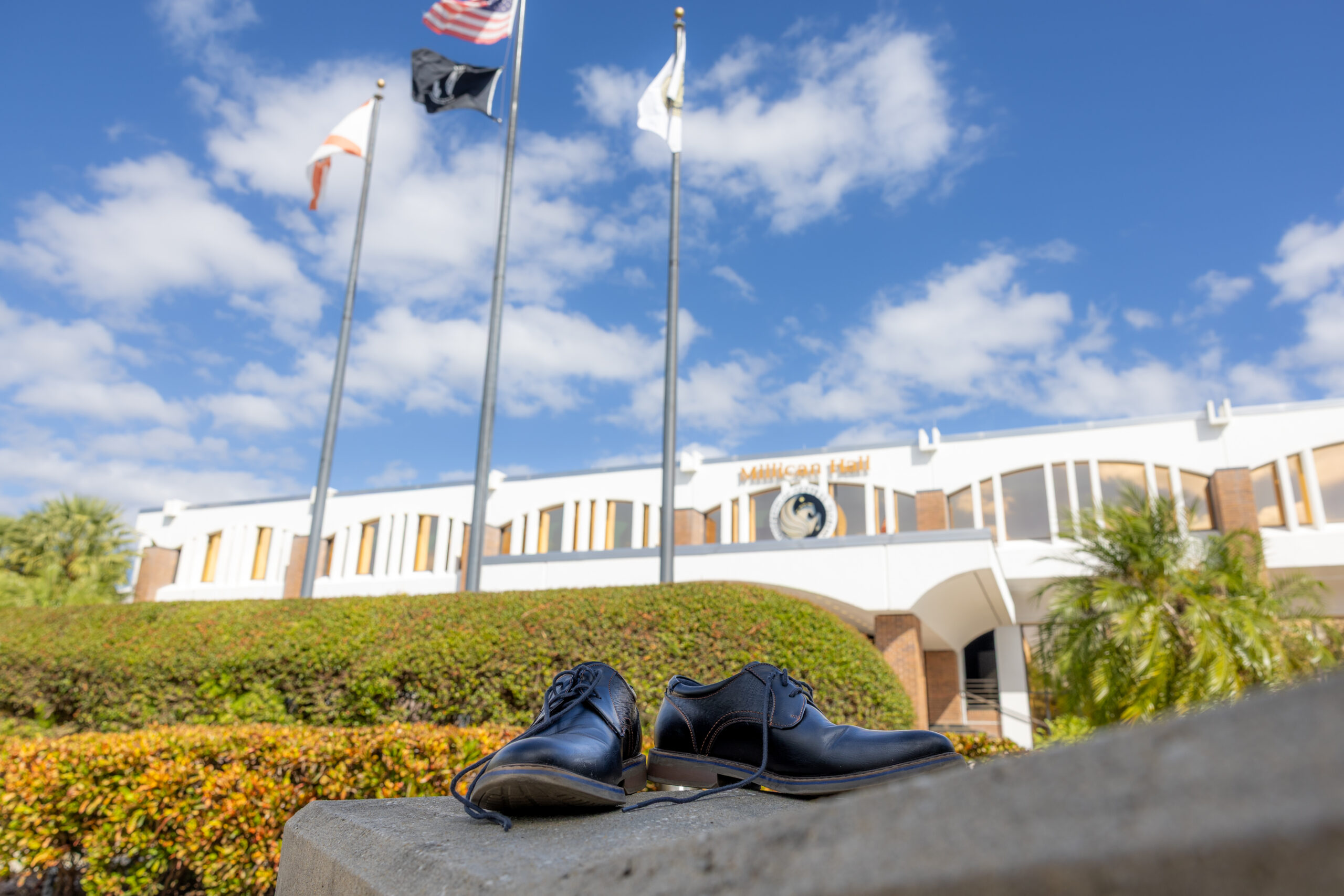 Shoes in front of building